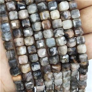 Natural Black Sunstone Beads Faceted Cube, approx 7-8mm