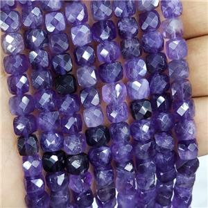Natural Amethyst Beads Purple Faceted Cube, approx 7-8mm