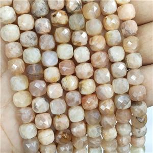 Natural Sunstone Beads Peach Faceted Cube B-Grade, approx 7-8mm