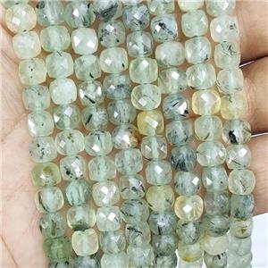 Natural Prehnite Beads Green Faceted Cube, approx 7-8mm