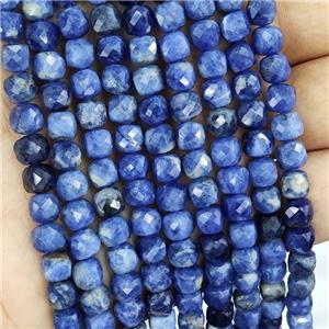 Natural Sodalite Beads Blue Faceted Cube, approx 5.6-7mm