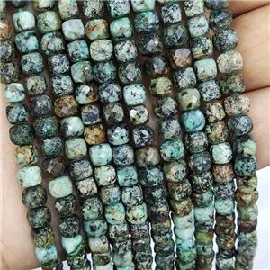 Natural African Turquoise Beads Green Faceted Cube, approx 5-6mm