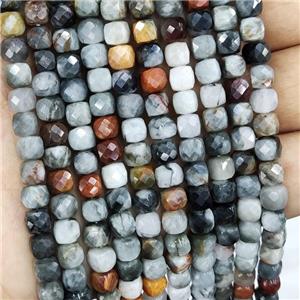 Natural Hawkeye Stone Beads Faceted Cube B_Grade, approx 5-6mm