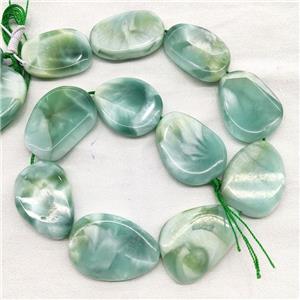 Natural Peacock Angelite Beads Freeform Slice Green, approx 27-38mm