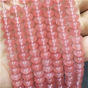 Synthetic Quartz Rondelle Beads Watermelon Pink, approx 5x8mm