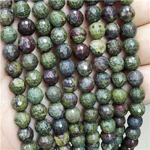 Green Dragon Bloodstone Beads Faceted Round, approx 10mm dia