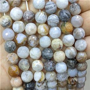 Natural Bamboo Zhuye Agate Beads Faceted Round, approx 8mm dia