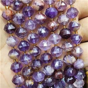 Natural Phantom Quartz Beads Purple Cut Rondelle, approx 9-10mm