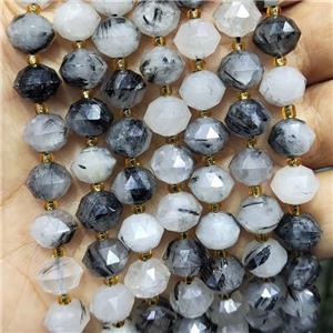 Natural Black Rutilated Quartz Beads Cut Rondelle, approx 9-10mm