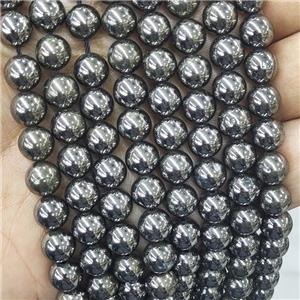 Natural Pyrite Beads Smooth Round, approx 6mm dia