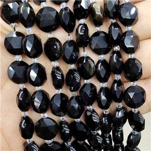 Natural Black Obsidian Beads Faceted Circle, approx 12mm