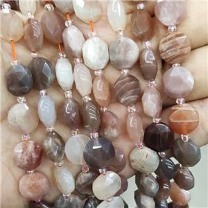 Natural Moonstone Beads Multicolor Faceted Coin, approx 12mm