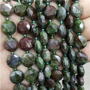 Natural Bloodstone Beads Green Faceted Circle, approx 12mm