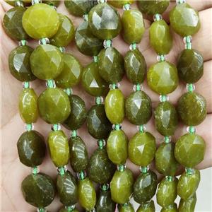 Natural Lemon Jade Beads Olive Faceted Circle, approx 12mm