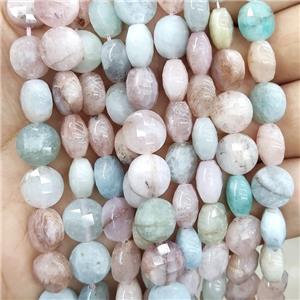 Natural Morganite Beads Multicolor Faceted Circle, approx 10mm