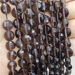 Natural Smoky Quartz Beads Faceted Circle, approx 10mm