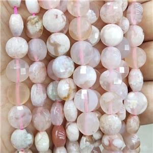 Natural Cherry Agate Beads Sakura Pink Faceted Circle, approx 10mm