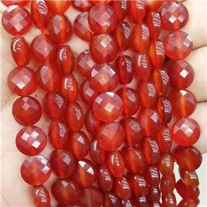 Natural Agate Beads Red Dye Faceted Circle, approx 10mm