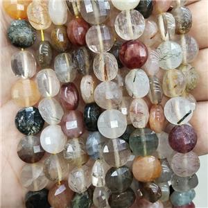 Natural Rutilated Quartz Beads Multicolor Faceted Coin, approx 10mm