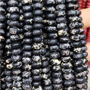 Synthetic Imperial Jasper Beads Smooth Rondelle Black, approx 5-8mm