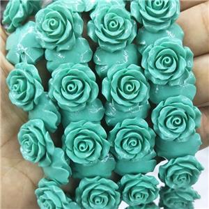 Teal Resin Flower Beads, approx 20mm, 36pcs per st