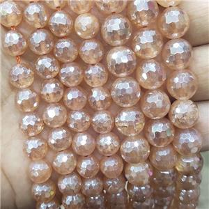 Natural Clear Quartz Beads Faceted Round Champagne Electroplated, approx 8mm dia