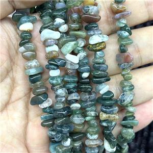 Natural Indian Agate Chip Beads Green Freeform, approx 5-8mm, 32inch length