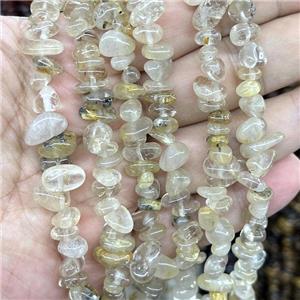 Gold Rutilated Quartz Chips Beads Freeform, approx 5-8mm, 32inch length