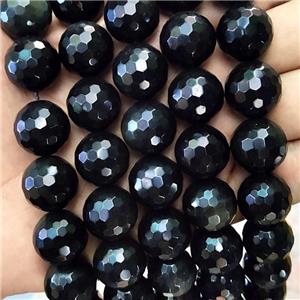 Natural Black Obsidian Beads Faceted Round, approx 20mm
