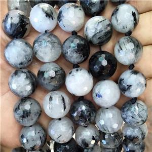 Natural Black Rutilated Quartz Beads Faceted Round, approx 14mm