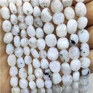 Natural White Moonstone Chips Beads Rainbow Freeform Polished, approx 6-8mm