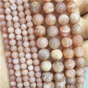 Natural Peach Sunstone Beads Smooth Round, approx 6mm dia