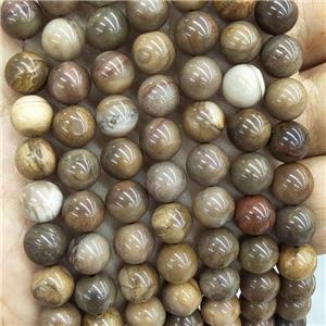 Natural Wood Petrified Jasper Beads Smooth Round, approx 8mm dia