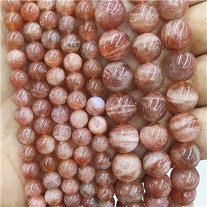Natural Peach Sunstone Beads Golden Spot Smooth Round, approx 6mm dia