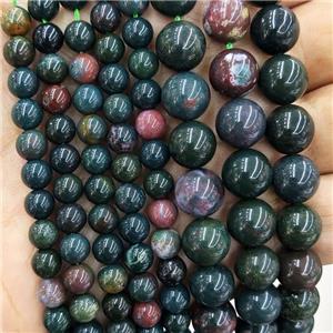 Natural Indian Bloodstone Beads Green Smooth Round, approx 12mm dia