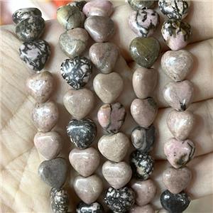 Chinese Rhodonite Heart Beads, approx 10mm