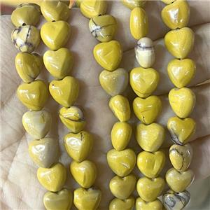 Yellow Mookaite Heart Beads, approx 8mm