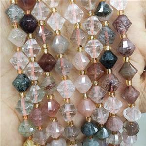 Mixed Rutilated Quartz Bicone Beads, approx 8mm