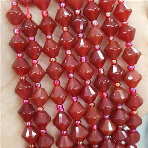 Natural Agate Bicone Beads Red Dye, approx 8mm