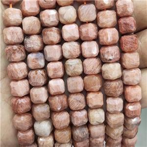 Natural Peach Sunstone Beads Faceted Cube, approx 8-10mm