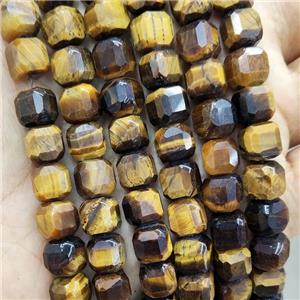 Natural Tiger Eye Stone Beads Faceted Cube, approx 8-10mm
