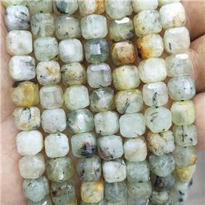 Natural Prehnite Beads Green Faceted Cube, approx 8-10mm