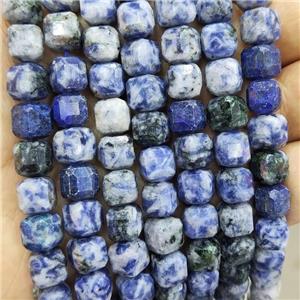 Natural Blue Dalmatian Jasper Beads Spot Faceted Cube, approx 8-10mm