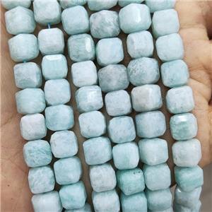 Natural Amazonite Beads Green Faceted Cube, approx 8-10mm