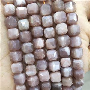 Natural Moonstone Beads Graypeach Faceted Cube, approx 8-10mm