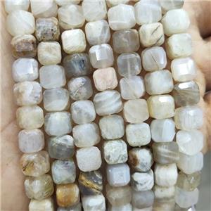 Natural Moonstone Beads Graywhite Faceted Cube, approx 8-10mm