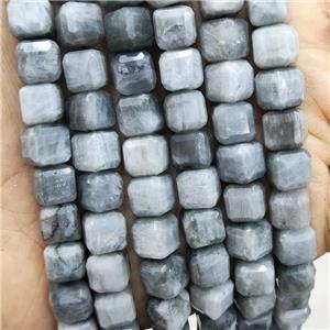 Natural Hawkeye Stone Beads Gray Faceted Cube, approx 8-10mm