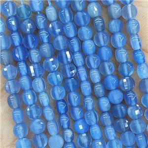 Natural Agate Beads Faceted Circle Blue Dye, approx 4mm