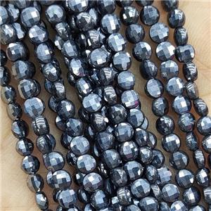 Natural Terahertz Stone Beads Silver Faceted Coin, approx 4mm