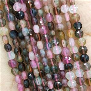Natural Tourmaline Beads Multicolor Faceted Coin, approx 4mm